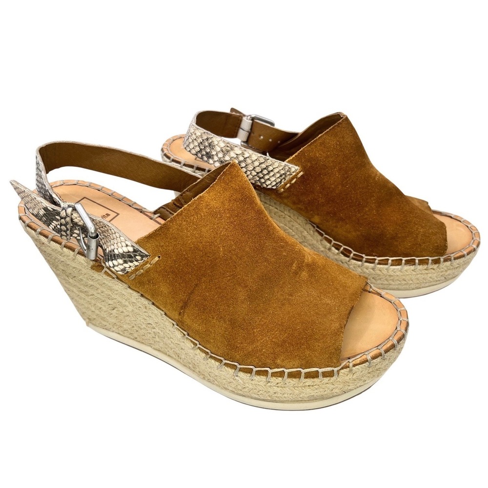 Dolce‎ Vita Brown Suede Espadrille Wedge Sandals Women Size 10 Snake Detail